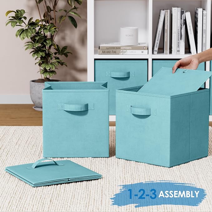 Storage Cubes Pack Of 8 - Standard Size Cube Storage Bin 10.5x10.5x11 With Dual Handles For Easy Carrying- Fabric Storage Bins Collapsible (Blue)