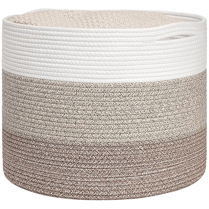 Goodpick Woven Basket for Blankets & Toys, Nursery & Living Room Decor, 45L | 15.8 x 15.8 x 13.8 In Baby Toy Storage Basket for Nursery, Blanket Basket for Living Room, Toy Bin, Light & Brown