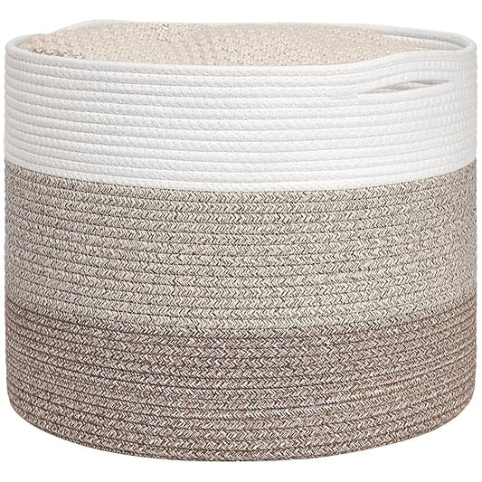 Goodpick Woven Basket for Blankets & Toys, Nursery & Living Room Decor, 45L | 15.8 x 15.8 x 13.8 In Baby Toy Storage Basket for Nursery, Blanket Basket for Living Room, Toy Bin, Light & Brown
