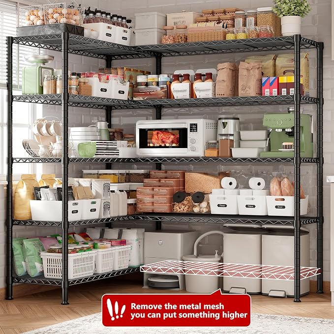 REIBII 70" W Storage Shelves, 1600LBS Heavy Duty & L/H Shaped, for Garage | 5-Tier Freestanding, Adjustable shelf, Powder Coated Moisture Resistant, Anti-Tipping Device, Leveling feet, for Kitchen