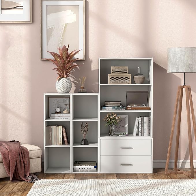 Homes: Inside + Out Apexa 3-Cube Storage Organizer Shelves, Stackable Wood Bookcase Fits Cubby Bins for Organization, Dorm Teen Room Decor & Home Office, White