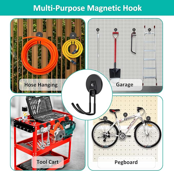 ENUODA Strong Magnetic Hooks Heavy Duty Magnetic Garage Hook, Large Magnet Hooks for Hanging Garden Tool, Broom, Shovel, Hose, Extension Cord, Container, Tool Chest, Shed, Storage & Organization, 2PCS