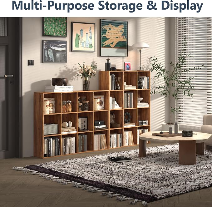 12 Cube Storage Organizer, Wooden Cube Shelves with Closed Back Panel, Reversible Bookcase, Cubes Closet Organizer for Home, Living Room, Kids Room, Office, Bedroom, Study, Hallway