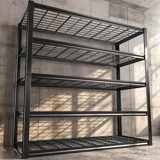 REIBII 48.2''W Garage Shelving Heavy Duty, Adjustable Shelves for Basement | 3000LBS Storage Shelves,Reinforcing Ribs Wire Mesh,5-Tier Shelf for Pantry Warehouse Supermarket,48.2"W x 24.2"D x 72.2"H