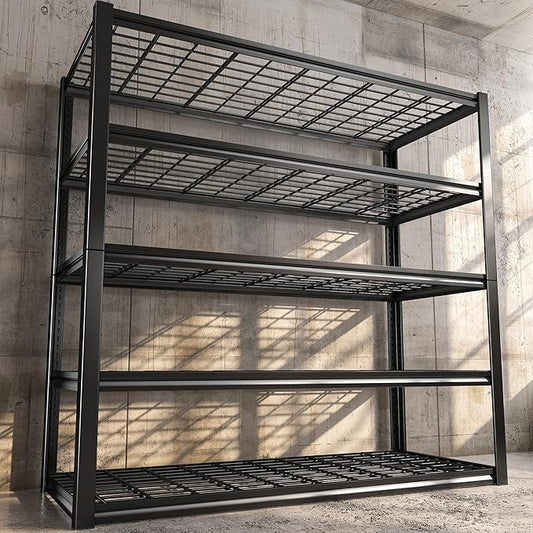 REIBII 48.2''W Garage Shelving Heavy Duty, Adjustable Shelves for Basement | 3000LBS Storage Shelves,Reinforcing Ribs Wire Mesh,5-Tier Shelf for Pantry Warehouse Supermarket,48.2"W x 24.2"D x 72.2"H
