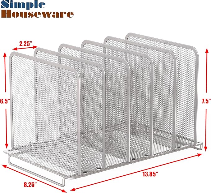 Simple Houseware 5 Section Upright File Sorter Organizer, Silver - 2 Pack