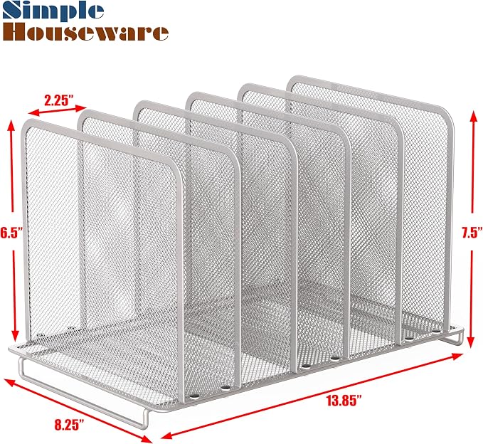 Simple Houseware Expandable 5 Section Upright File Sorter Organizer, Silver
