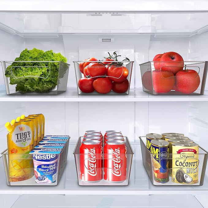 Simple Houseware 4 Pack Clear Fridge Storage Bins Organizer (12"x6.2"x3.4") | for Cabinet / Pantry / Refrigerator / Freezer / Kitchen