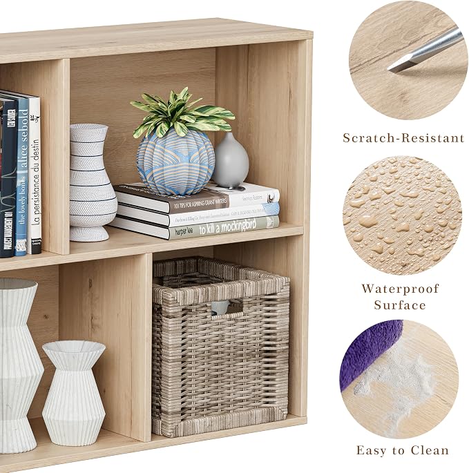 VDNEND Wooden Cube Storage Organizer with Closed Back Panel, 11in Cube Shelf Opening, Bookshelf, Display Shelf,Closet Cabinet for Home and Office (White Oak, 5-Cube 35.98L*9.45W*24.09H)