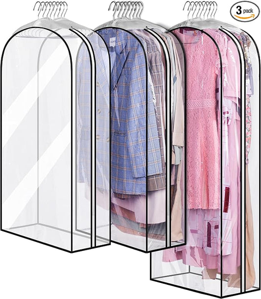 MISSLO 10" Gusseted All Clear Garment Bags for Hanging Clothes 40"+50" Suit Bags for Closet Storage Dresses Protectors for Shirts, Coats, Gowns, 3 Packs
