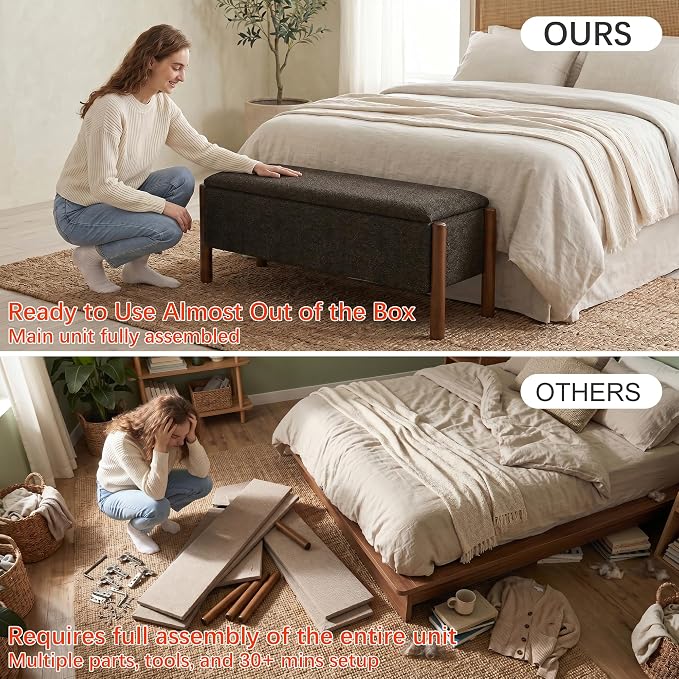 Storage Ottoman Bench, End of Bed Bench for Bedroom