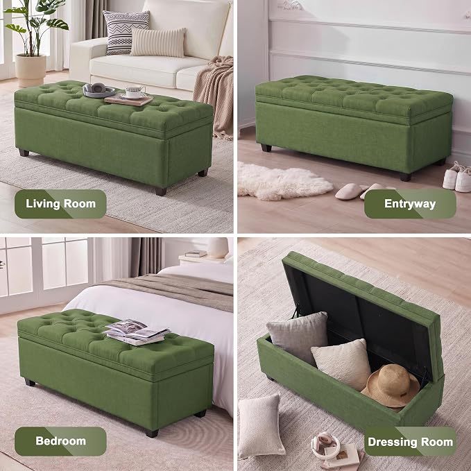 Mangodan 43 Inch Storage Ottoman, Tufted Ottoman with Storage | End of Bed Ottomans for Living Room, Bedroom, Modern Entryway Benchs