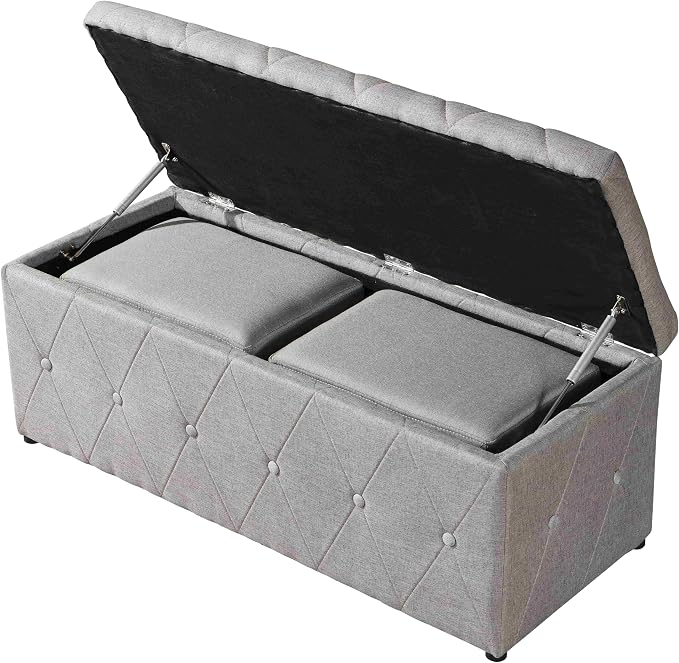 Ottoman Set of 3, 39'' Hinged Tufted Storage Ottoman Bench with Cushion, 2pcs Small Dorm Stools Couch Side Foot Rest