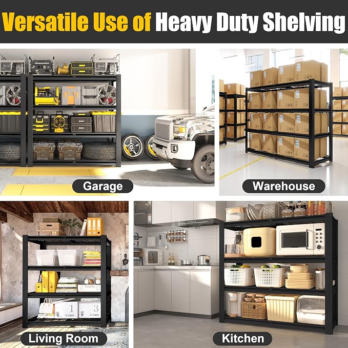 PrimeZone 40" W Heavy Duty Garage Shelving 2200 LBS 4 Tier Storage Shelves | Adjustable Industrial Metal Wire Shelf Utility Rack for Garage,Basement,Pantry,Warehouse,40" W X 20" D X 60" H 6Pack