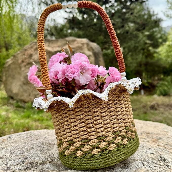 Zenpeace Wicker Basket, Suitable For Hand-Woven Basket In Bedrooms, Kitchens, Bathrooms and Living Rooms, for Organizing and Decorating Projects, Storage Clothes and Various Items vases