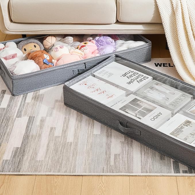 Berdeng 3 Pack Under Bed Storage Containers, Low Profile Underbed Shoes and Clothes Storage Organizer with Sturdy Sidewalls/Bottom, Large Dorm Storage Bins,33 * 17 * 4.5 inches,45L