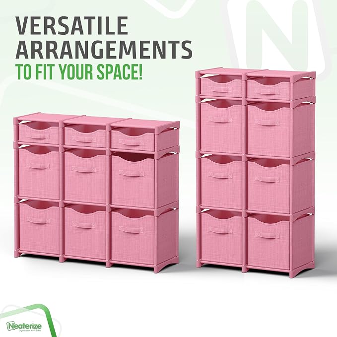 Cube Storage Organizer with Storage Bins Included - The Perfect Closet Organizers and Storage Solution. Includes 9 Storage Cubes, Great For Toy Storage, Closet Storage, Clothes Storage (Pink)