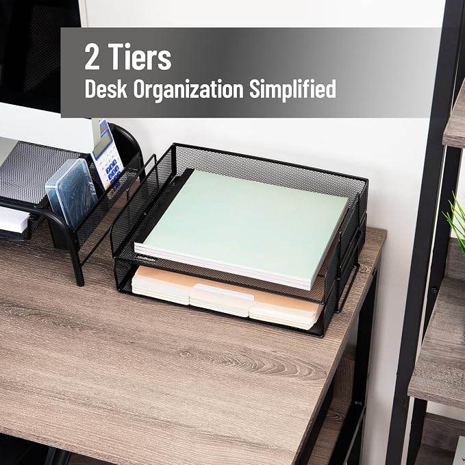 Mind Reader Stackable Paper Tray, Desktop Organizer, File Storage, Office, Metal Mesh, 2 Pcs., Black