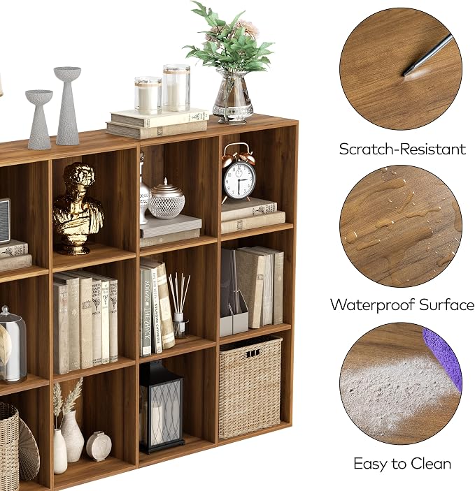 VDNEND Wooden Storage Organizer with Closed Back Panel, 11in Cube Shelf Opening, Bookshelf, Display Shelf,Closet Cabinet for Home and Office (Brown, 12-Cube 35.98L*9.45W*47.72H)