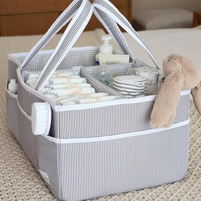 Baby Diaper Caddy - Organizer Tote Bag for Infant Boy or Girl - Baby Shower Basket - Nursery Must Haves - Registry Favorites - Newborn Caddie Car - Gray/Gray, Extra Large
