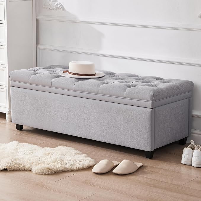 Mangodan 50 Inch Large Storage Ottoman, Tufted Ottoman with Storage | End of Bed Ottomans for Living Room, Bedroom, Modern Entryway Benchs