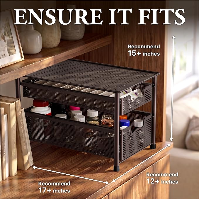 Simple Houseware Stackable 2 Tier Sliding Basket Organizer Drawer, Bronze