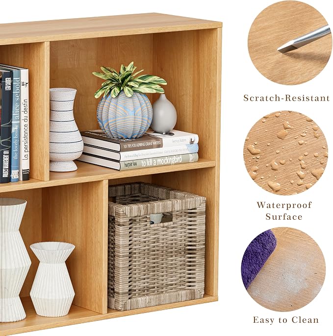VDNEND Wooden Cube Storage Organizer with Closed Back Panel, 11in Cube Shelf Opening, Bookshelf, Display Shelf,Closet Cabinet for Home and Office (Natural Oak, 5-Cube 35.98L*9.45W*24.09H)