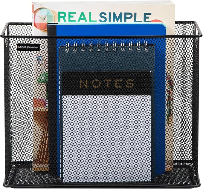 Mind Reader Vertical File Storage, Desktop Organizer, Hanging Files, Office, Metal Mesh, 12.25"L x 5.5"W x 10"H, Black