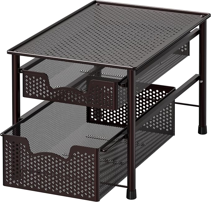 Simple Houseware Stackable 2 Tier Sliding Basket Organizer Drawer, Bronze