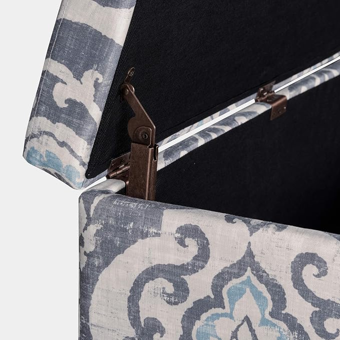 HomePop 36" Storage Ottoman Bench with Hinged Lid - Slate Damask