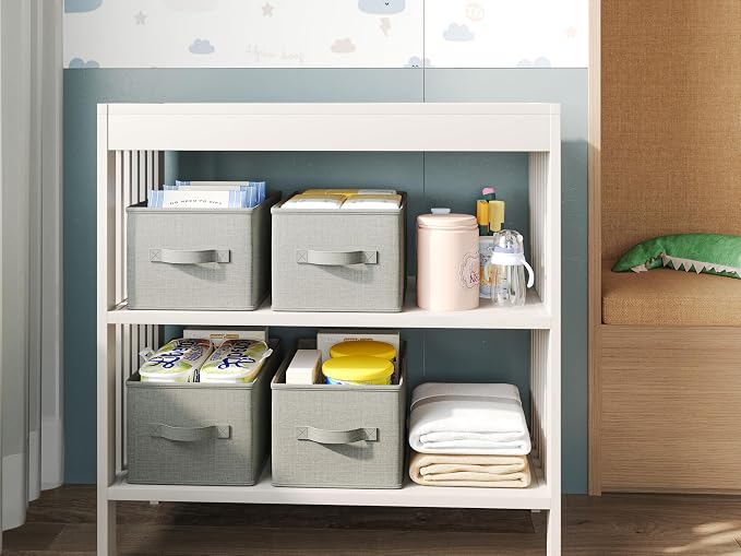 LayerSpace 3 Pack Fabric Storage Bins for Shelves | 11.5x8.75x6.5in Closet Storage Baskets | Collapsible Storage Bins | Fabric Closet Organizers with Handles | Light Gray | Thickened Rigid PP Panels, Cotton-linen Shelf Baskets, Measure 11.5"L x 8.75"W ...