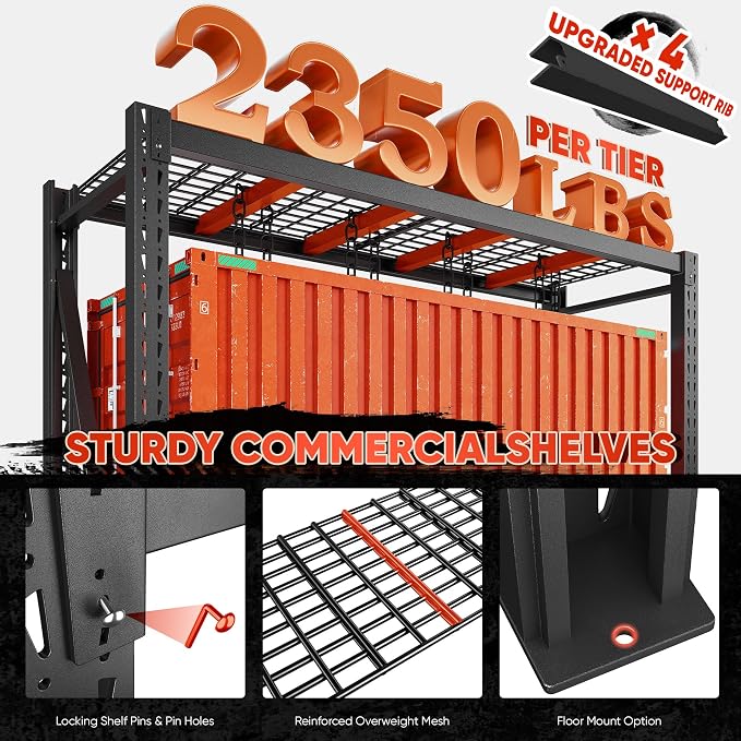 Bepatio 9400LBS Garage Shelving Heavy Duty, 72'H Storage Shelves Metal Shelving Unit, 4Tier Storage Rack Shelf,Adjustable Industrial Shelving for Warehouse Commercial,72'Hx68'Wx23.7'D,2PCS