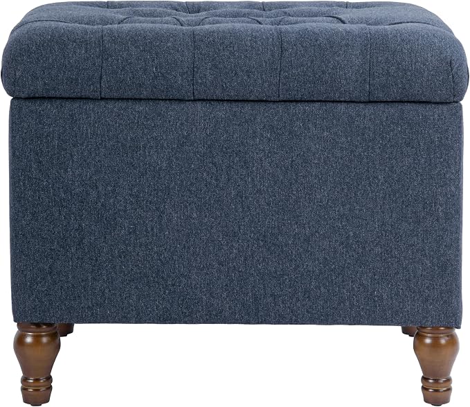 Spatial Order 24" Button Tufted Storage Ottoman - Blue Woven Fabric