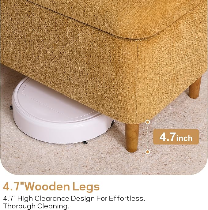 39.4" Ottoman with Storage Upholstered Storage Bench for Living Room | Modern Fabric End of Bed Bench Footstool with Wooden Legs Ottoman Bench for Window Hallway Entryway Bedroom Yellow