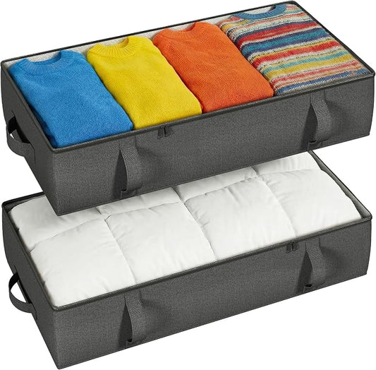 TidyCorner 2-Pack Under Bed Storage Containers, 8 Inches Tall Underbed Clothes Storage Organizer Bin with Sturdy Sidewalls/Bottom, Under the Bed Storage Bags 2 Storage Bins, Black