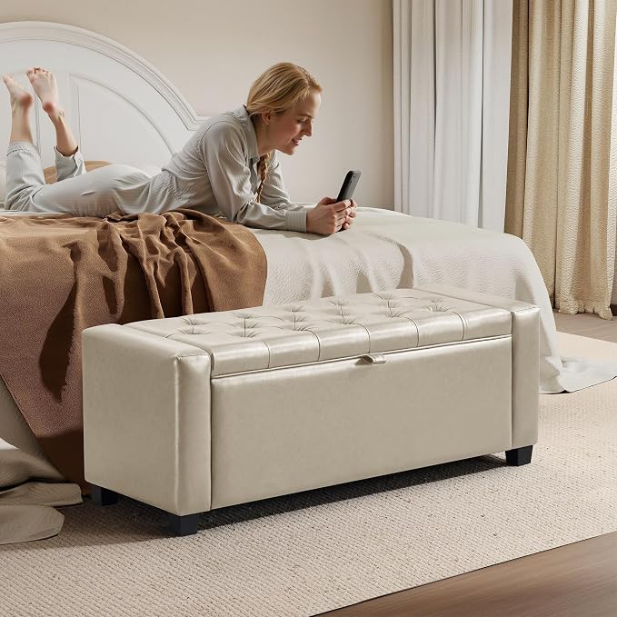 GRAINELL 42.13” Storage Ottoman Bench, Upholstered Tufted Bedroom Bench | End of Bed Storage Bench for Living Room & Entryway, 350 lb Capacity