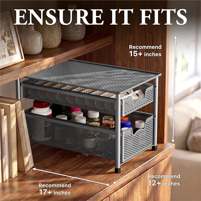 Simple Houseware Stackable 2 Tier Sliding Basket Organizer Drawer, Silver