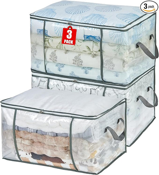 MKOKYD 80L Clear Large Storage Bag, Clothes Storage Containers for Organizing Closet, Bedroom, Underbed, Comforters, Clothing, Blankets, Pillow, Foldable Organizer with Sturdy Handle and Zippers (3)