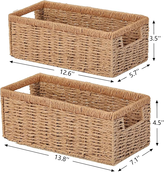 Wicker Storage Basket, Set of 2 Toilet Paper Storage Basket, Paper Rope Toilet Organizer Basket for Countertop, Storage Basket for Over Toilet Shelf, Decorative Storage Bins for Home Decor, Natural