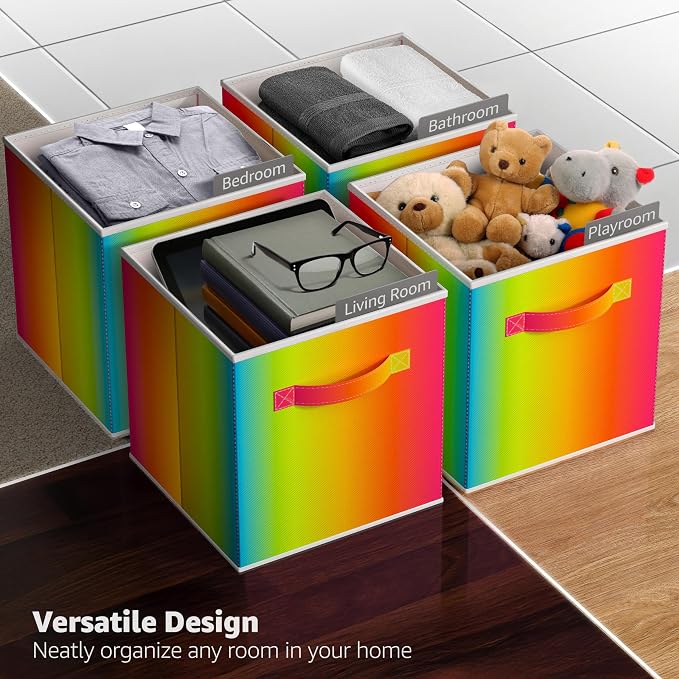 Sorbus Fabric Storage Cubes - 6 Foldable Tie Dye Storage Bins for Organizing Cubbies, Toy Box - Clothes Storage & Closet Organizer - 11 Inch Collapsible Cube Baskets for Shelves with Handle (Colorful)
