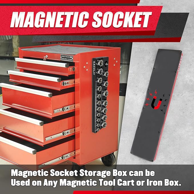 Magnetic Socket Organizer Set, 1/2", 1/4" and 3/8" SAE & Metric Deep & Shallow Tools Tray Holder Kit, holds 199pcs Sockets (sockets not included) (8PC 1/2&3/8&1/4) 丨8PCS