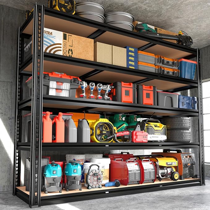 48" W Garage Shelving, Garage Storage Shelves Heavy Duty 3000LBS, 5 Tire Adjustable Metal Shelving Unit Industrial Shelving for Warehouse, Pantry, Closet, Kitchen, 72" H x 48" W x 18" D, Black
