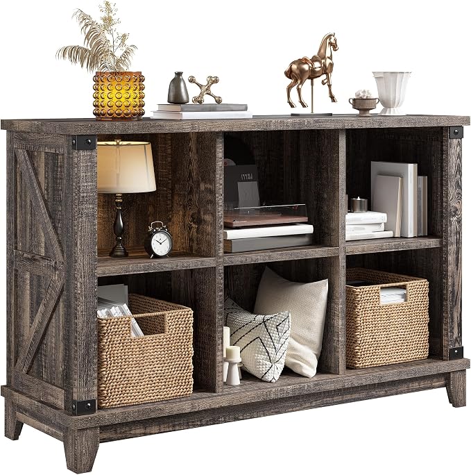 EnHomee Farmhouse 6-Cube Storage Organizer for Living Room, Black Oak | Home Organization Lovers, Wood & Metal, Holds 286 Lbs, Anti-Tip & Stabilizers