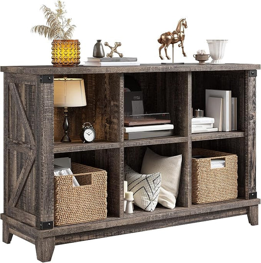 EnHomee Farmhouse 6-Cube Storage Organizer for Living Room, Black Oak | Home Organization Lovers, Wood & Metal, Holds 286 Lbs, Anti-Tip & Stabilizers