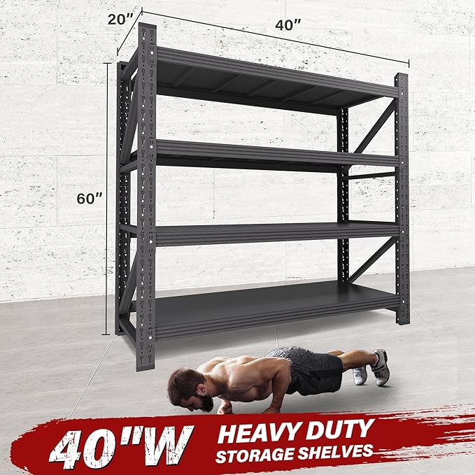 2000LBS Heavy Duty Garage Shelving Units,40" Wide & Deep Storage Shelves,Metal Garage Shelves,Large Storage Rack,Steel Shelf,Industrial Shelving for Shop,Warehouse,Basement,40" W x 20" D x 60" H