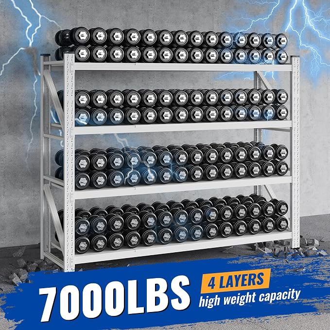 BYNSOE 78.8" W Storage Shelves 7000lbs Garage Metal Shelving Heavy Duty Garage Shelves Adjustable Storage Shelves for Industrial, Factory, (White, 78.8" W X 24" D X 78.8" H)