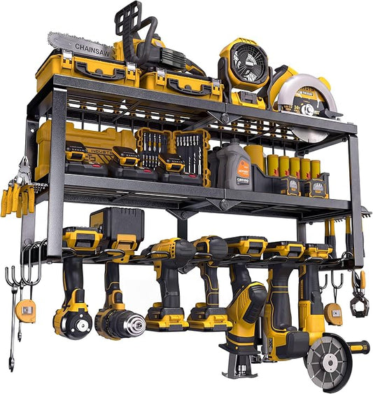 Spampur Power Tool Organizer for Tool Storage, Drill Holder Wall Mount with Screwdriver Organizer, Tool Holder for Garage Wall Organization, Heavy Duty Metal Tool Shelf with Battery Holder | Tool Holder and Storage Rack for Garage Organization, Heavy D...