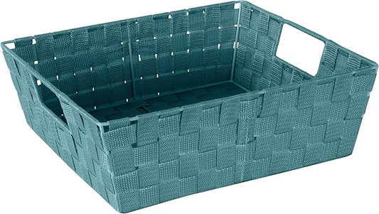 Simplify Large Shelf Woven Strap Tote | Decorative Storage Basket | Built in Handles | Organization | Closet | Bedroom | Bathroom | Nursery | Accessories | Toys | Gifts | 1 Pack | Sapphire