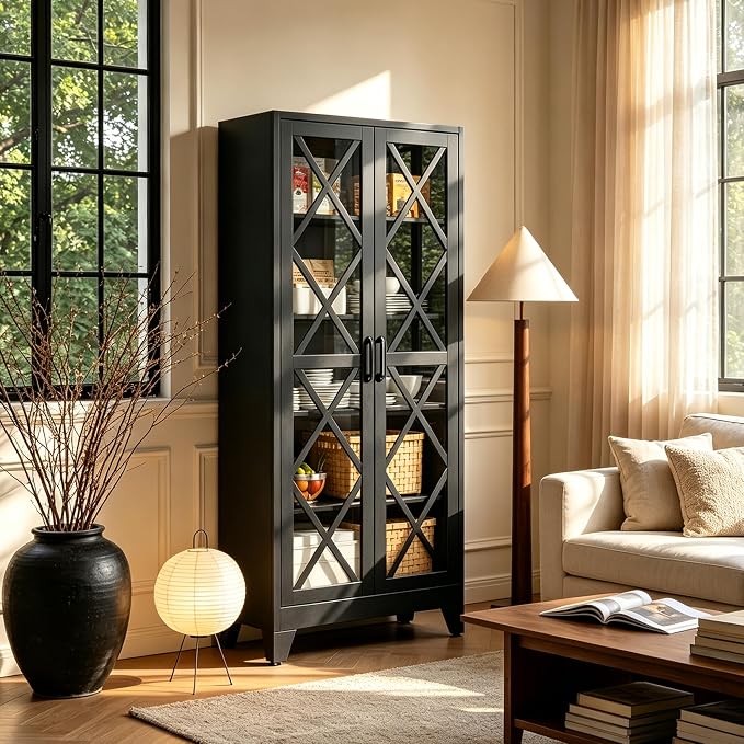 71"H Black Pantry Kitchen Cabinet with Doors,Black Storage Cabinets,Freestanding Pantry Cabinet,Farmhouse Food Storage Cabinets,Tall and Large Pantry Cabinets for Kitchen, Dining Room, Living Room