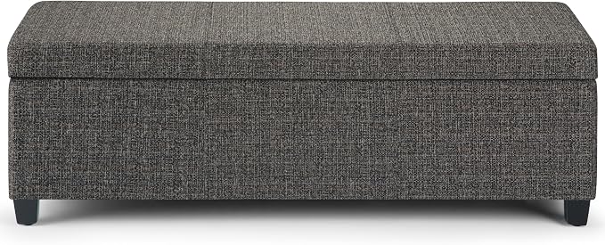 SIMPLIHOME Avalon Storage Ottoman Bench - 48" Wide x 16" High Upholstered Tweed Look Fabric Rectangular Lift-Top Ottoman in Dark Grey, Contemporary Storage Bench for Living Room with High-Density Foam